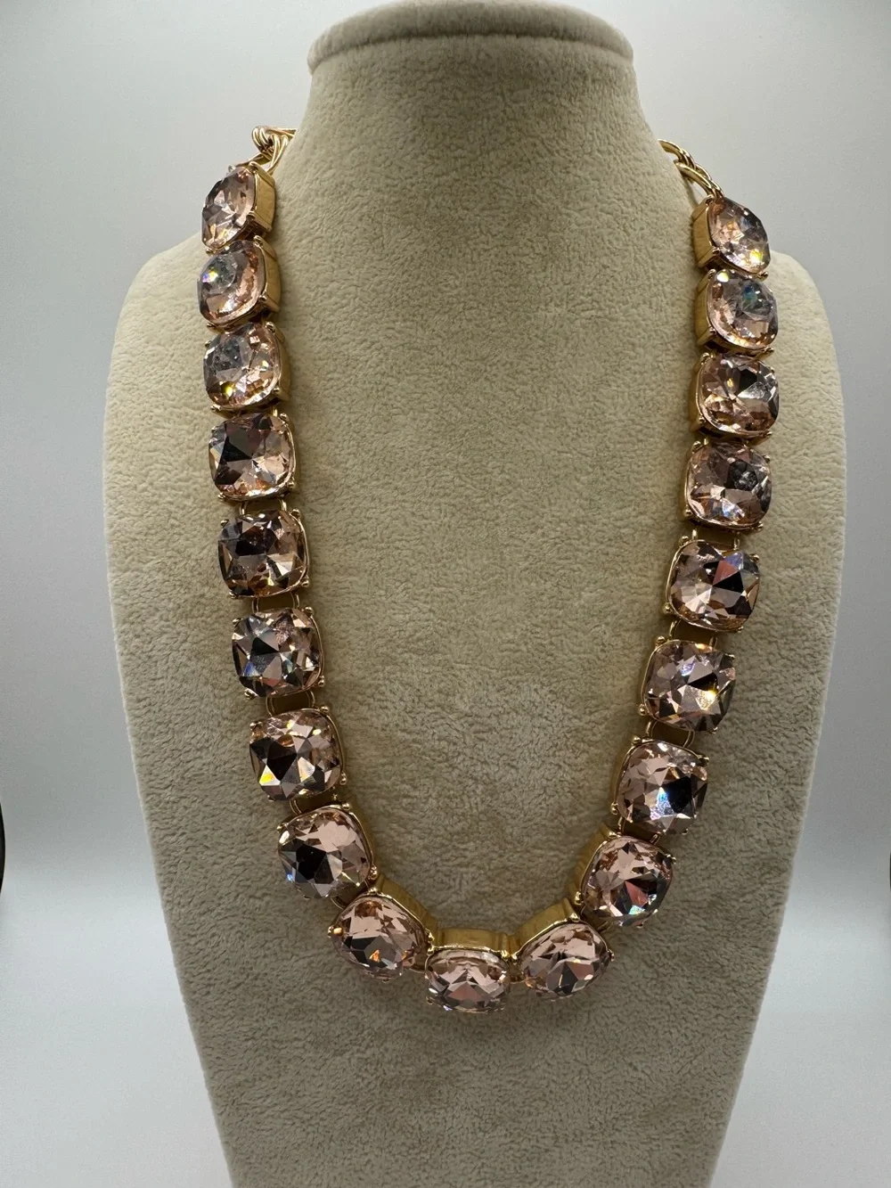 Gold-Tone Pink/Peach Crystal Statement Necklace